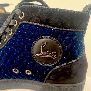 Christian Louboutin Blue Velvet Quilted High Top Sneakers
